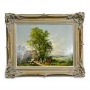Gudrun Sibbons (1925-2020) A Dutch rural scene with figures, oil on board. Signed lower left.