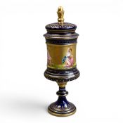 Vintage Royal Vienna Porcelain vase with cover featuring classical hand painted figures and gilt