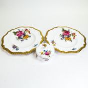 Caverswall Fine Bone China plates, hand painted decoration of floral design with a heavy gilt
