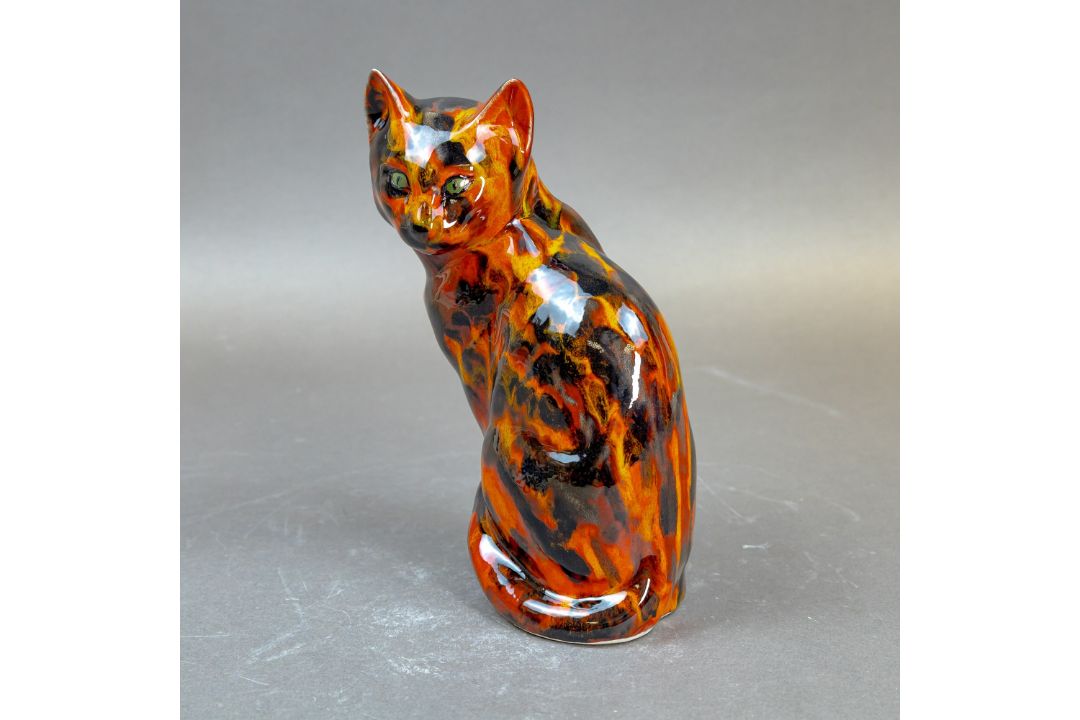Anita Harris, Seated Cat figurine with glazed fusion Tiger effects H22cm. Gold signed. - Image 2 of 6