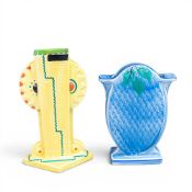 Burleigh Ware, Art Deco vases, Totem vase, 5178, in vibrant yellow featuring geometric shape and