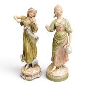 Royal Dux figure of a lady carrying a jug, together with a female violin player, height of tallest