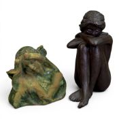 Deborah Scaldwell Moody (British 1960), a bronze sculpture of a seated nude woman with arms