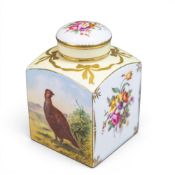 An early 20th century, Crown Staffordshire square shaped covered jar, ornately decorated with a