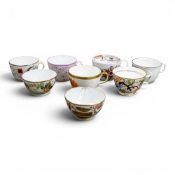 A collection of 19th century porcelain tea cups in various patterns from different manufacturers,