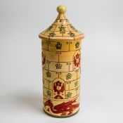 Dennis China Ware, a hand-decorated Tower jar with cover, designed by Sally Tuffin, trial marked