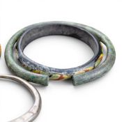 Unusual collection of ancient bangles including - glass, bronze & silver, carved jade cameo or