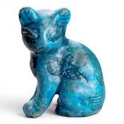 Blue glazed pottery cat, possibly Chinese, 11cm.