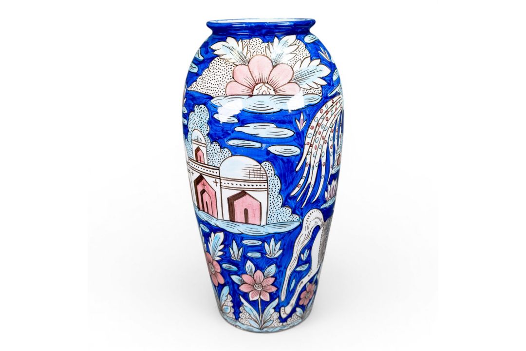 Wade prototype vase, decorated in a Persian/middle eastern style with a figure on horse back with - Image 1 of 7
