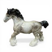 Beswick model of a cantering Shire horse in rocking horse grey gloss, model 975, h.21cm.
