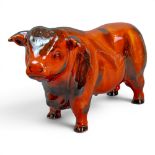 Anita Harris model of a Bull H14cm x L25cm. Gold signed.
