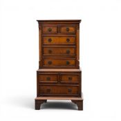 Quality reproduction burr walnut miniature eight drawer chest on chest, w.38 x d.28 x h.77cm.