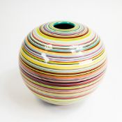 Dennis China Ware, a hand-decorated multicoloured Orb-series vase of footed spherical form, designed