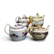 Late 18th/early 19th century porcelain tea pots, of various body shapes with matching lids, by
