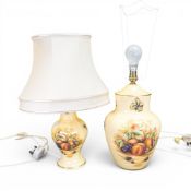 Aynsley Orchard Gold large table lamps, featuring distinctive hand-painted fruit motifs. (Tallest: