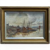Alexander BALLINGALL, (c.1850-1910/11) Watercolour of boats and fisherman in harbour, 48 x 74cm,