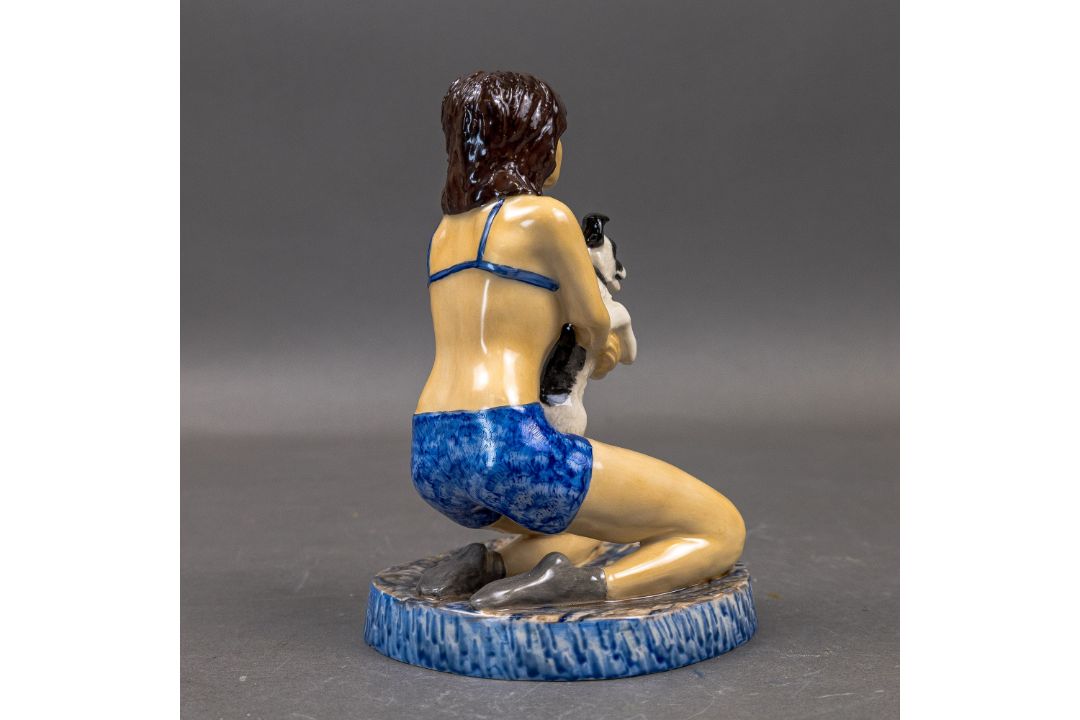 Kevin Francis figure of a girl in a bikini holding a dog, Artists Original Colourway signed Victoria - Image 4 of 5