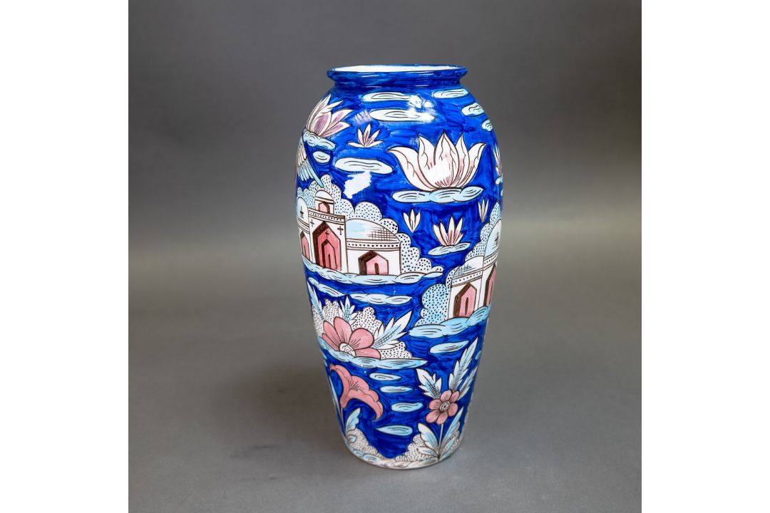 Wade prototype vase, decorated in a Persian/middle eastern style with a figure on horse back with - Image 3 of 7
