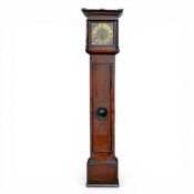 18th century longcase clock, oak cased with circular lenticle with square brass dial and 30 hour