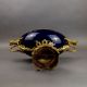 An oval porcelain serving bowl with cobalt exterior, with ornate gilt metal mounts, handle to handle - Image 8 of 8