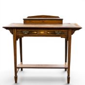 Edwardian Rosewood inlaid ladies writing table, leather inset top, w.92 x d.48 x h.80cm.