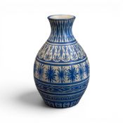 Jessie Tait, circa.1963, hand-painted studio pottery ceramic bulbous vase, decorated with cobalt-