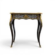 19th century French shaped single draw side table, with ormolu brass fitments, w.68 x d.48 x h.