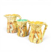 Early 20th century Burleigh Ware ceramic Harvest Rabbit jugs, in the shape of a wheatsheaf with