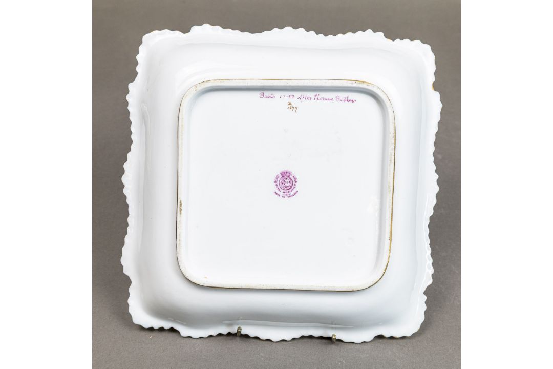 Royal Worcester square bowl depicting a race horse and jockey, by artist Harry Davis, cobalt blue - Image 6 of 8