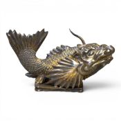 Japanese gilt metal figure of a Shachihoko, a mythical creature with dragon head and carp body, h.