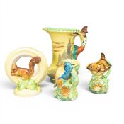 Early 20th century Burleigh Ware ceramic jugs to include Pied Piper featuring hand-painted castle