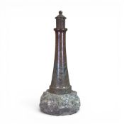 Cornish Serpentine stone lighthouse sculpture, carved from Serpentine stone with red tones with
