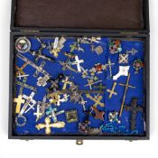 A good collection of vintage crucifix and crosses including silver, agate, mother of pearl, silver