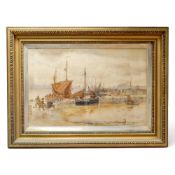 Alexander BALLINGALL, (c.1850-1910/11) Watercolour of boats and fisherman in harbour, 48 x 74cm,