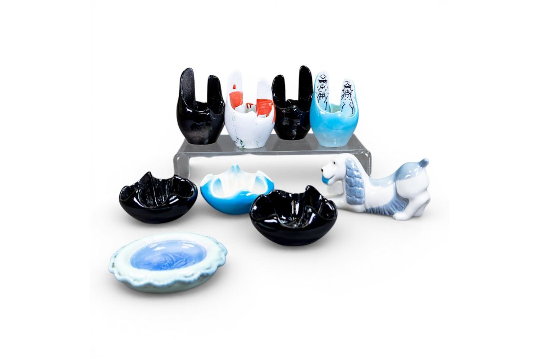 A collection of Wade prototype shaped dishes from The William Harper studios, each painted in - Image 1 of 9