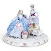 Coalport large tableau piece, featuring two ladies having tea, designed by Martin Evans, The