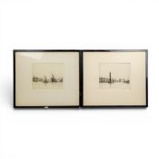 Frank Harding (1880-1940) framed pair of pencil etchings titled Below Tower Bridge, depicting a view