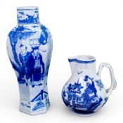 19th century Chinese blue and white porcelain hexagonal vase, painted with figures and landscape