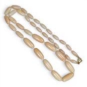 Large vintage white & pink coral necklace with 37 graduating beads, with yellow metal clasp, largest