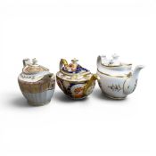 Late 18th/early 19th century porcelain tea pots, of various body shapes with matching lids, by