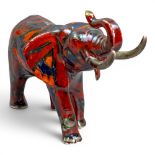Anita Harris, stunning model of an Elephant with reactive glazes H13cm x L21cm. Gold signed.