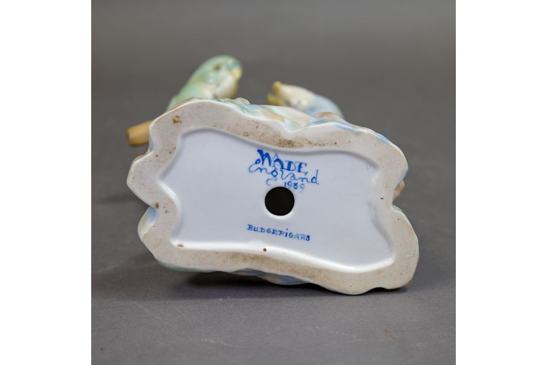 Wade underglaze model of a pair of Budgerigars by Faust Lang, dated 1939. (H: 19.5cm) - Image 6 of 6