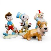 Beswick Walt Disney set of figures to include Pinocchio, Smee, Nana and Jiminy Cricket, c1960, h.