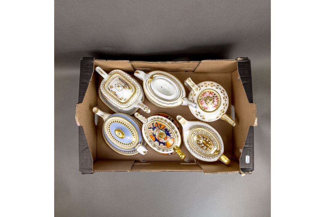 Late 18th/early 19th century porcelain teapots, of various body shapes, matching lids and five - Image 7 of 7