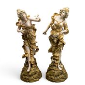 Ernst Whaliss Turn Teplitz Vienna two Art Nouveau style porcelain figurines, depicting Nymphs with