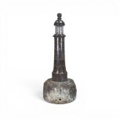Cornish Serpentine stone lighthouse sculptured table lamp, carved from Serpentine stone with red and