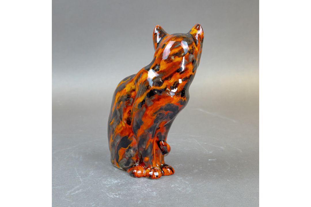Anita Harris, Seated Cat figurine with glazed fusion Tiger effects H22cm. Gold signed. - Image 4 of 6