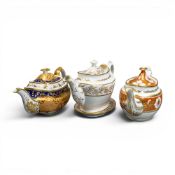 Late 18th/early 19th century porcelain tea pots, of various body shapes with matching lids, by