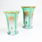 Shelley Drip Ware trumpet-style footed vases, part of the Harmony Range Art Deco design, in