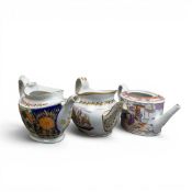 Late 18th/early 19th century porcelain tea pots, of various body shapes (missing lids), by different